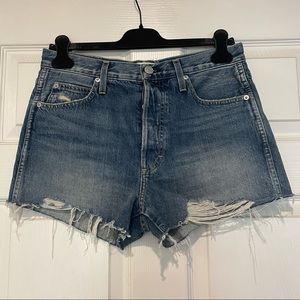 AMO “lover boy” cutoff denim shorts in wild thing, size 28